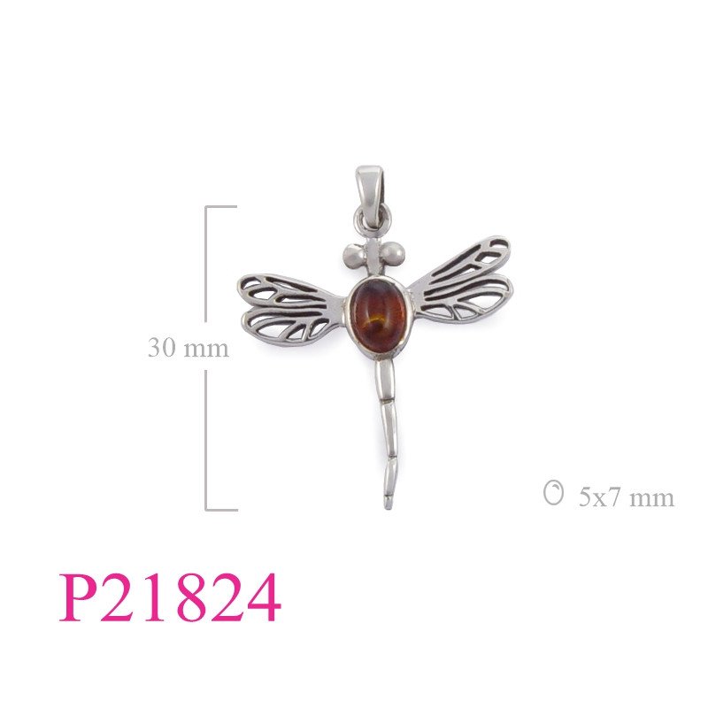 <p>Pendant, dragonfly with oval Amber.</p>