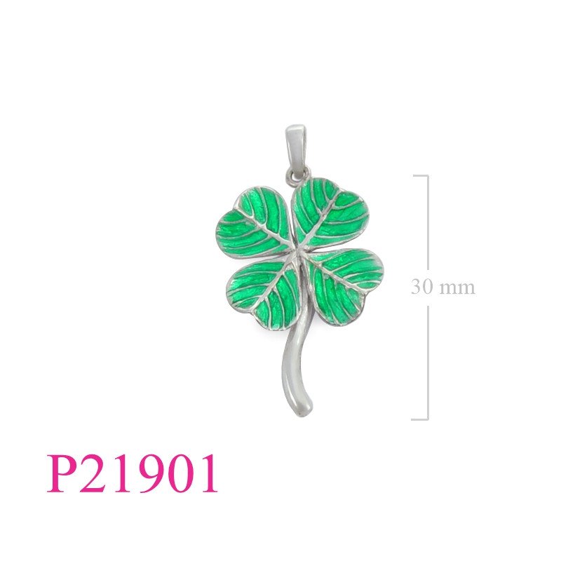 <p>Pendant, lucky clover enamel.</p>