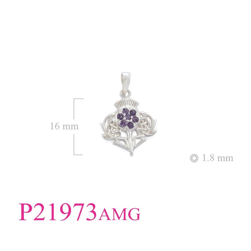 <p>Pendant, Celtic Thistle with small Amethyst Glass stones.</p>