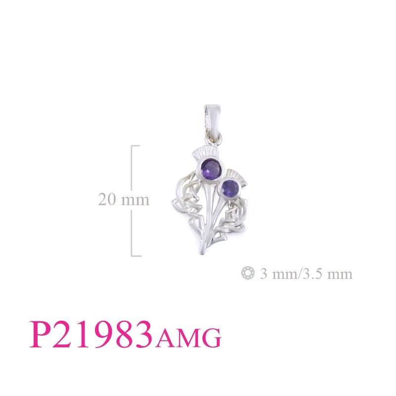 <p>Pendant, Celtic Thistle with 2 Amethyst Glass stones.</p>