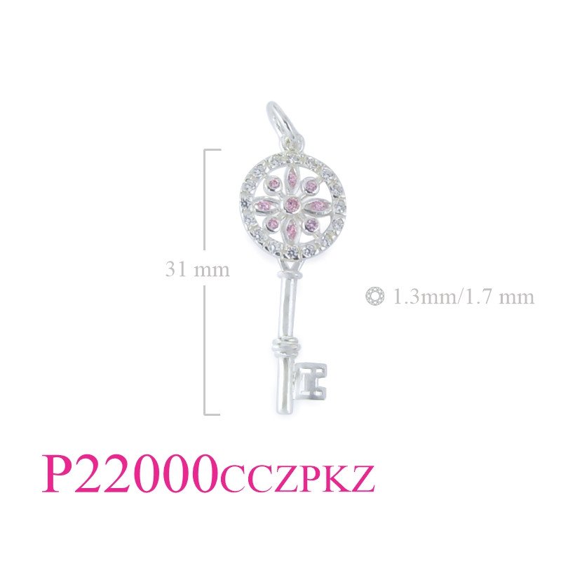 <p>Stone Pendant, key with Pink CZs and CCZs on edge.</p>
