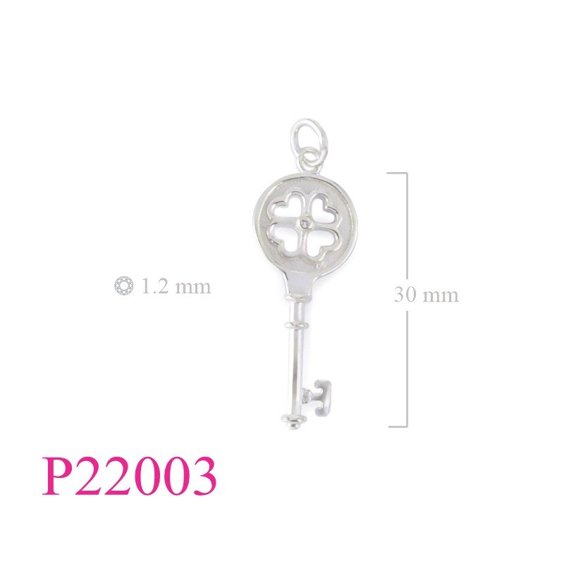 <p>Key Pendant, CZ Pendant, Clover Pendant, cut out lucky clover key with small CCZ.</p>