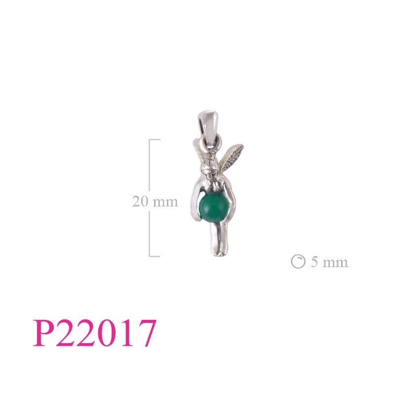 <p>Pendant, fairy holding 5mm ball stone.</p>