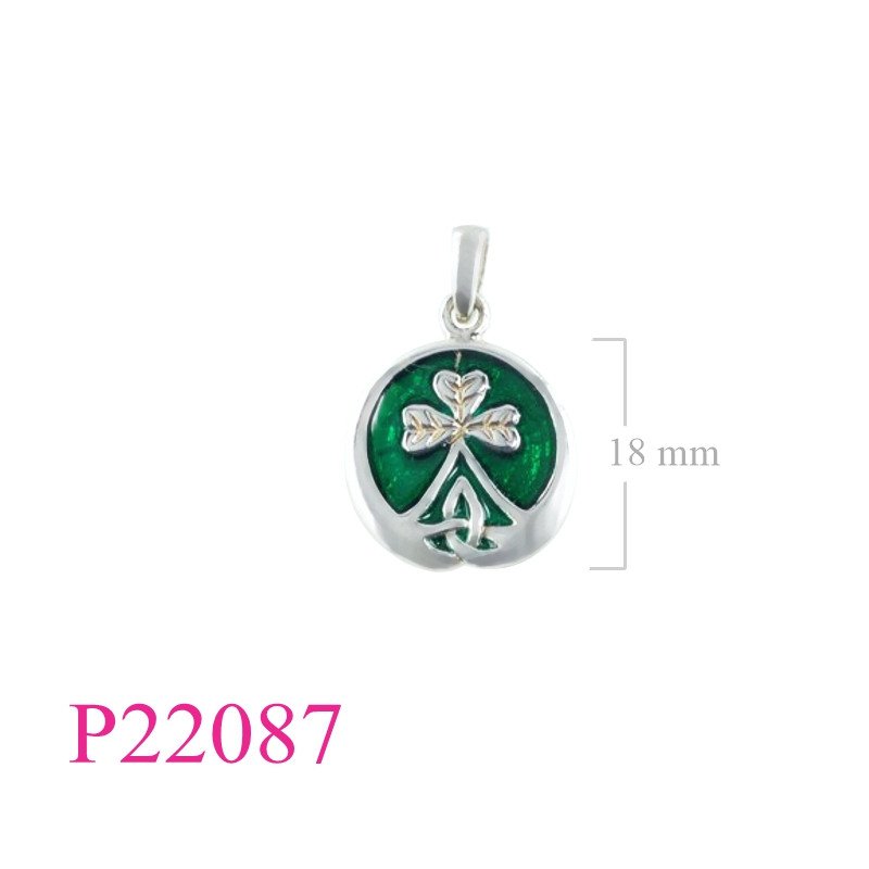 <p>Enamel Pendant, round Shamrock.</p>