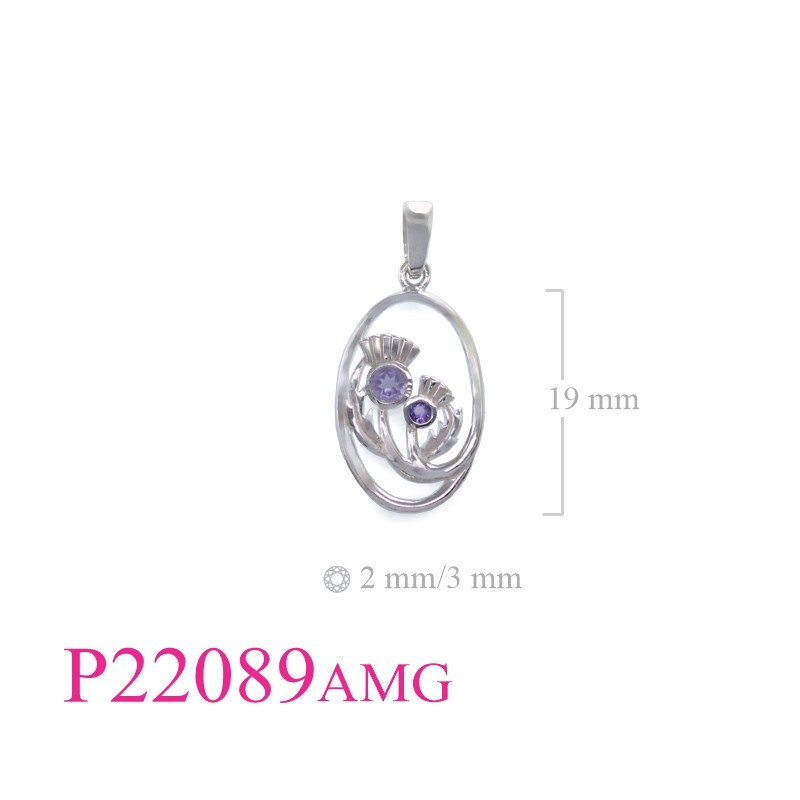 <p>Stone Pendant, double Thistles in oval with Amethyst glass</p>