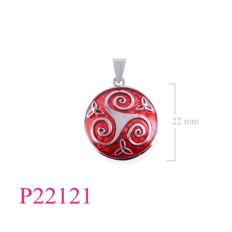 <p>Pendant, 19mm round Triskellion enamel.</p>