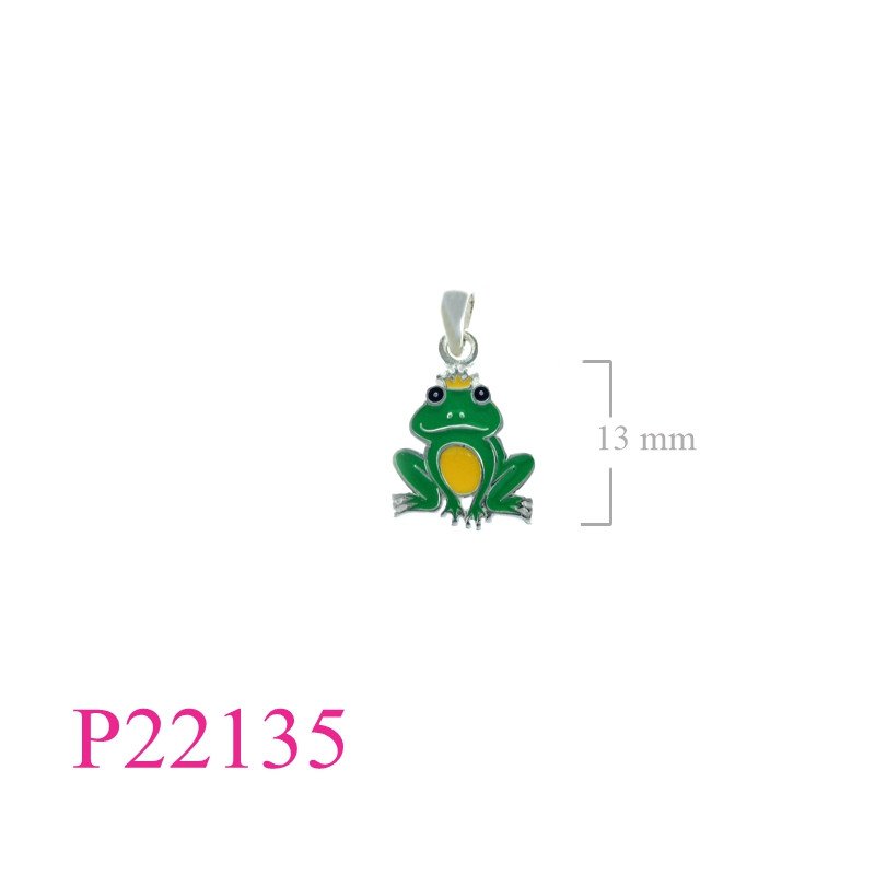 <p>Pendant, frog prince enamel.</p>