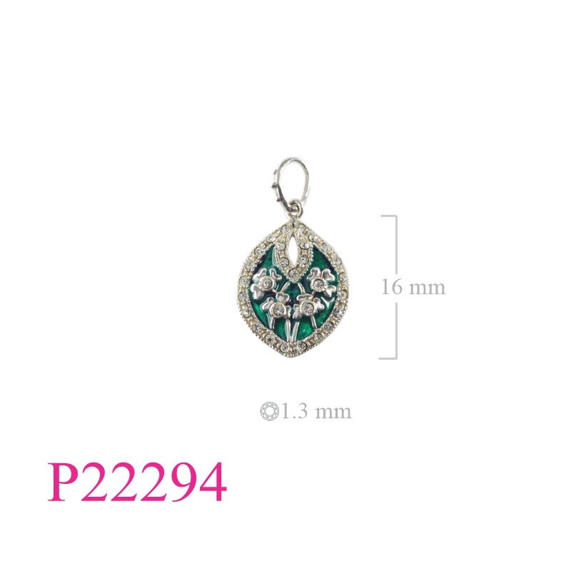 <p>Pendant, Shamrocks on green enamel enamel.</p>