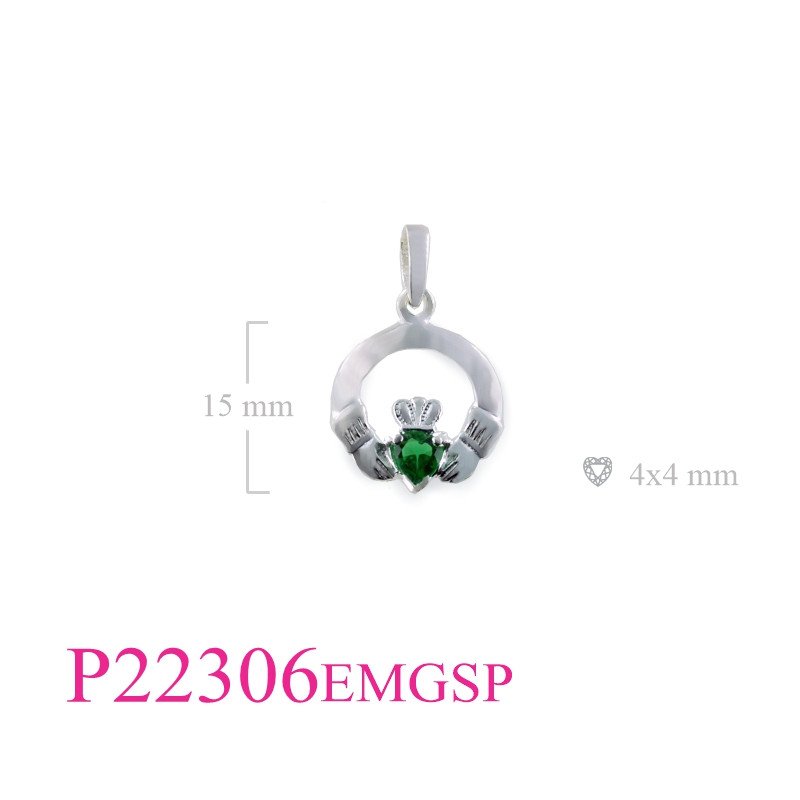 <p>Claddagh Pendant, Heart Pendant, Silver plated Claddagh with Emerald Glass stone.</p>
