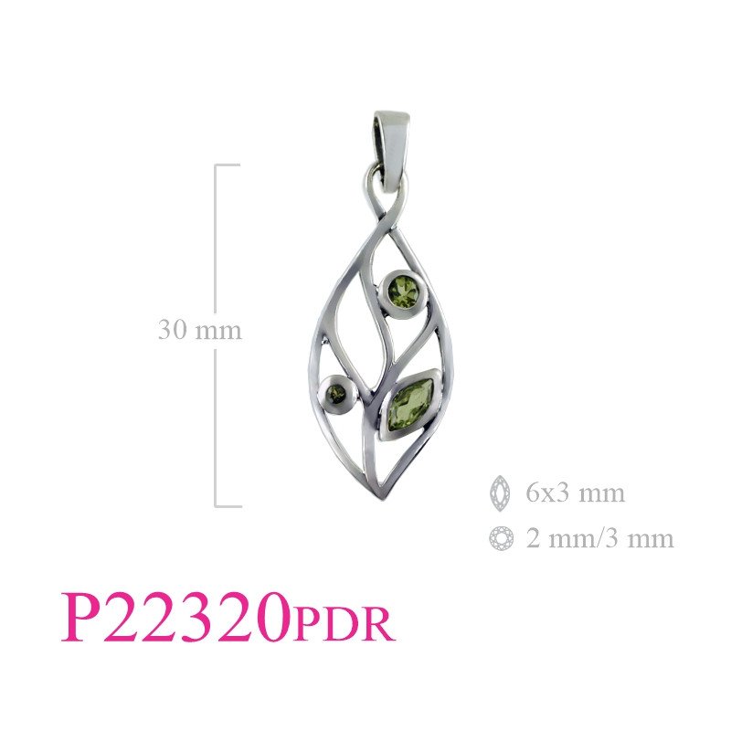 <p>Pendant, cut out leaf design with Real Peridot round stones</p>
