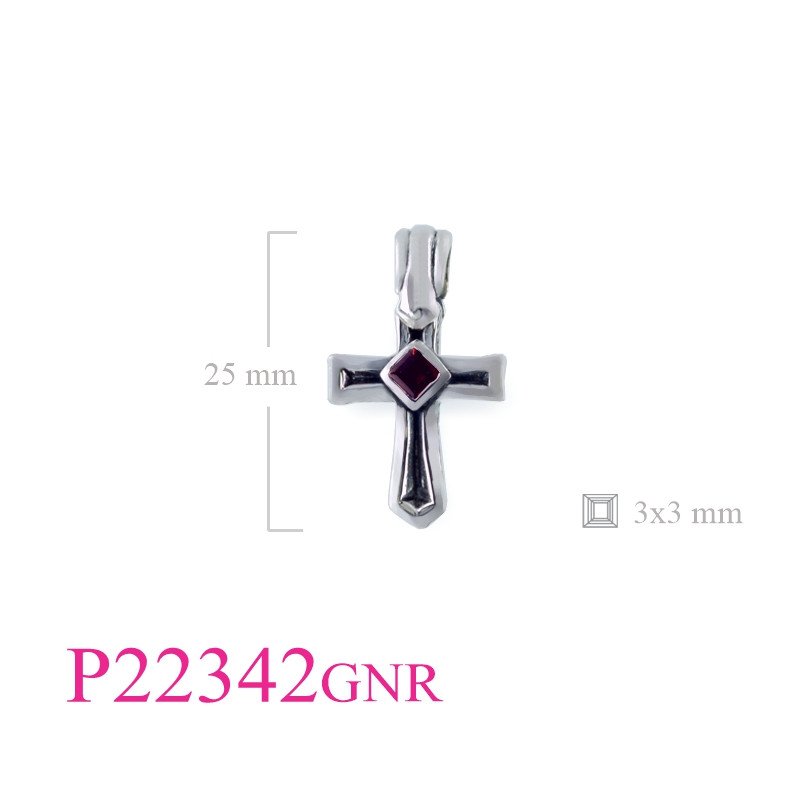 <p>Pendant, cross with square Real Garnet stone.</p>