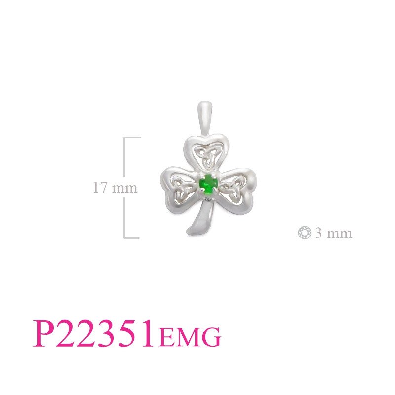 <p>Pendant, Trinity Shamrock with Emerald Glass round stone.</p>