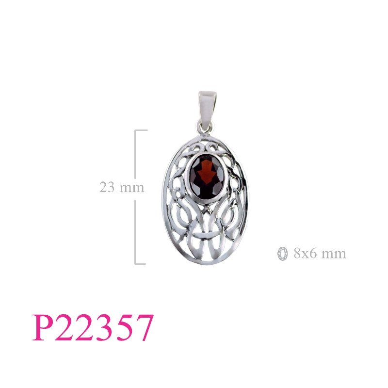 <p>Pendant, oval cut out Celtic with oval Real Garnet stone.</p>