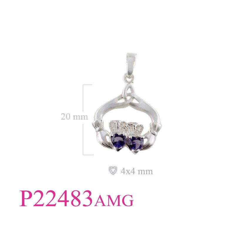 <p>Pendant, double hearts Claddagh with Amethyst Glass heart stones.</p>
