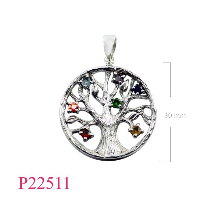 <p>Pendant, 30mm round tree of life with Chakra stones.</p>