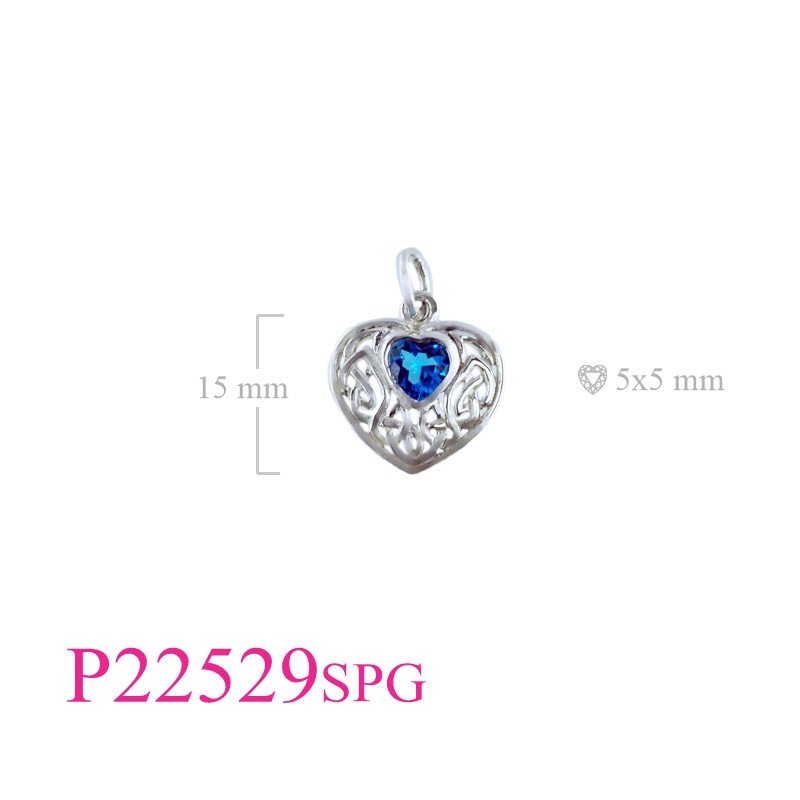 <p>Stone Pendant, 15mm Celtic heart with Sapphire Glass heart stone.</p>