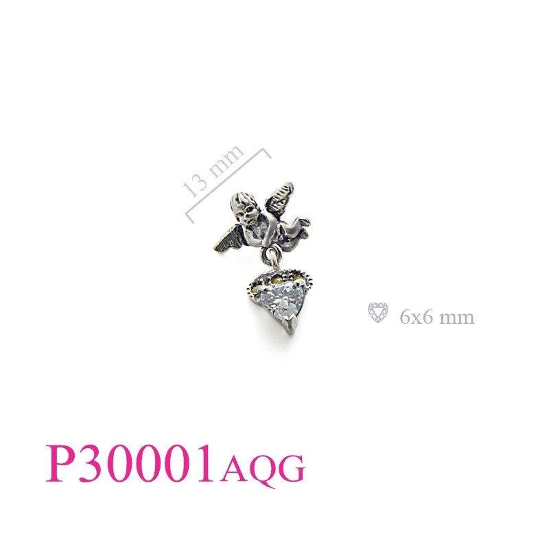 Marcasite Pendant, cupid with 5x5mm heart stone, 3 pcs.