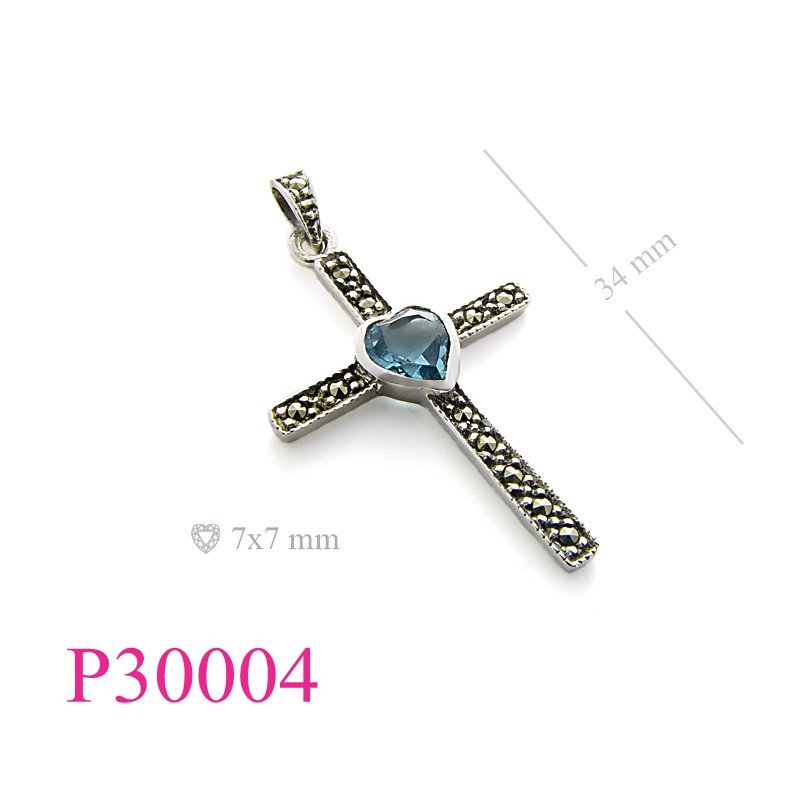 <p>Marcasite Pendant, cross with 7x7mm heart stone.</p>