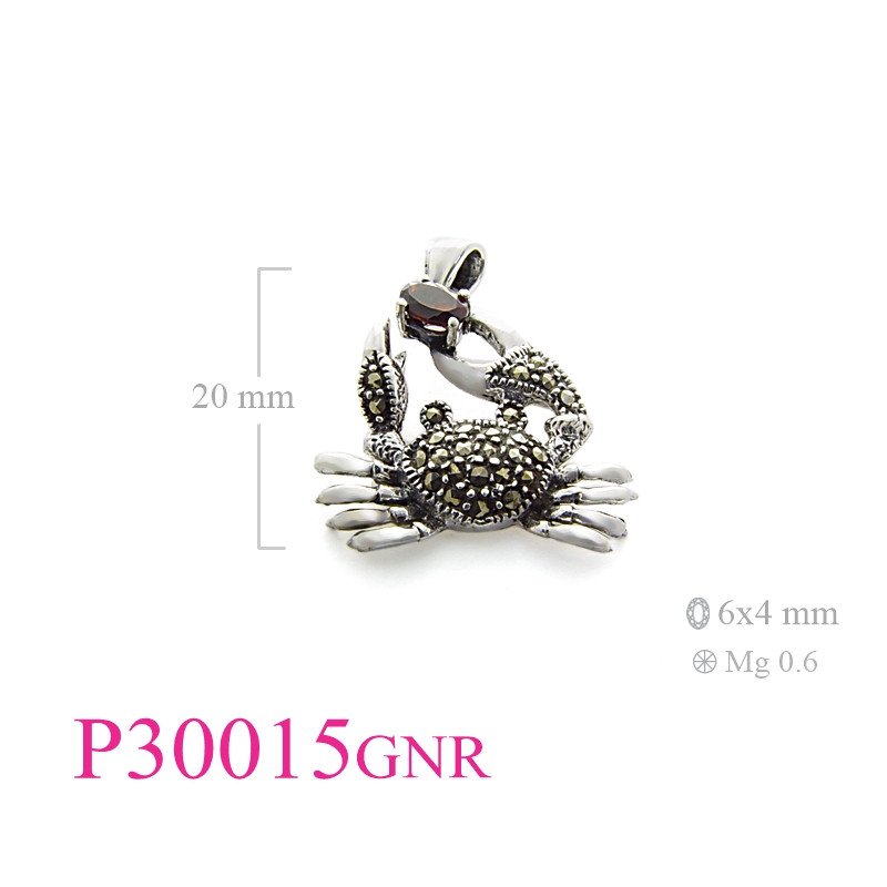 <p>Marcasite Pendant, crab with 6x4mm oval Real Garnet stone.</p>
