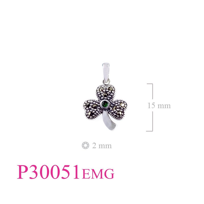 <p>Marcasite Pendant, Shamrock with round Emerald Glass stone.</p>