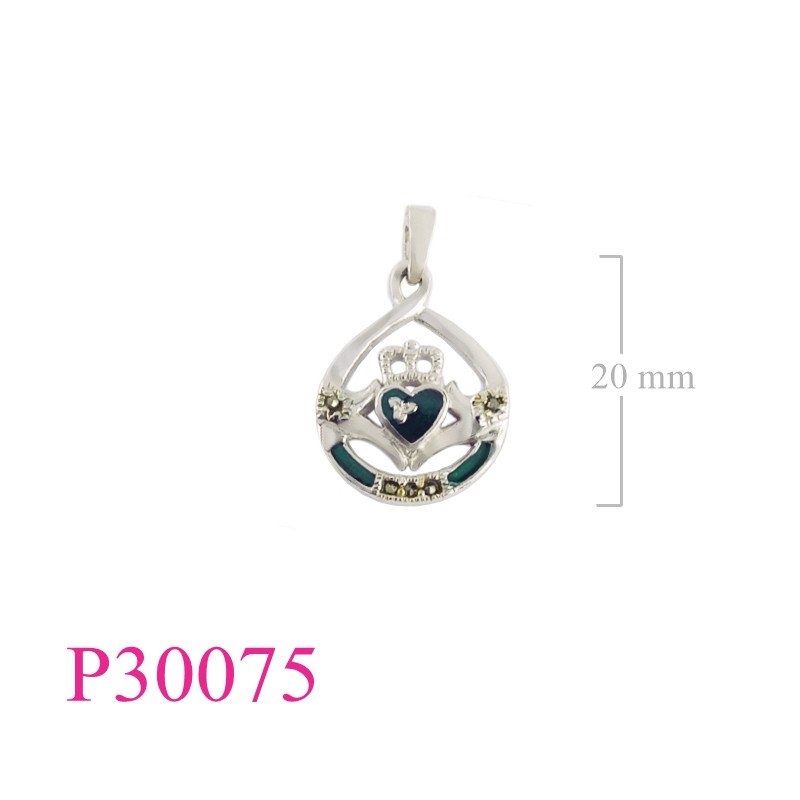 <p>Marcasite Pendant, 20mm enamel Claddagh.</p>