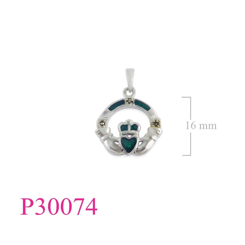 <p>Marcasite Pendant, 16mm enamel Claddagh.</p>