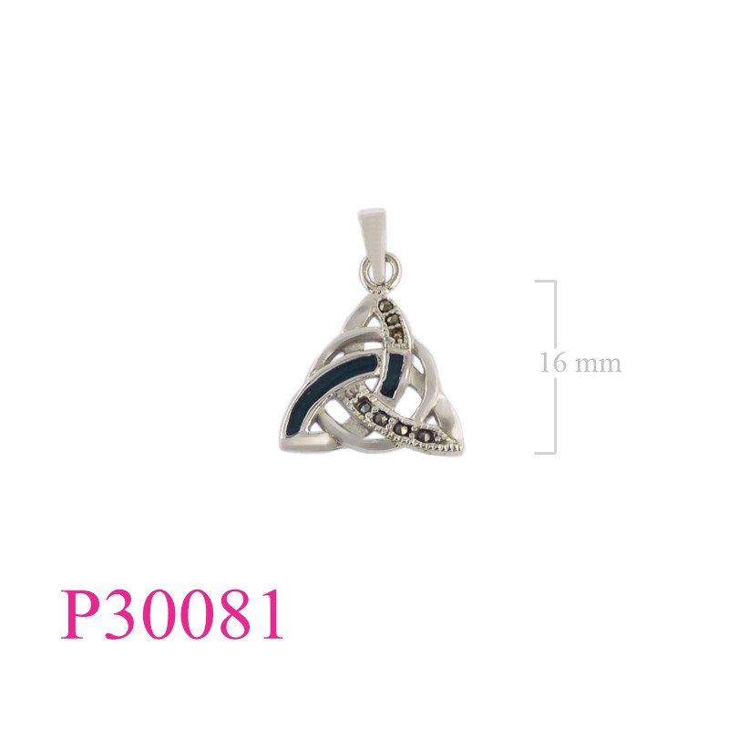 <p>Marcasite Pendant, enamel Celtic triangle.</p>