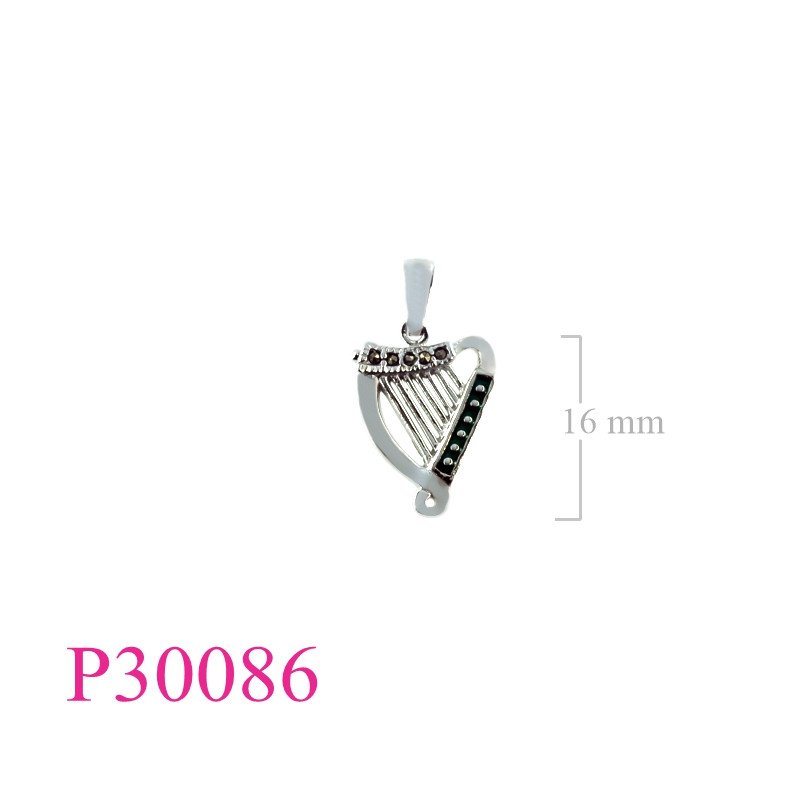 <p>Marcasite Pendant, 16mm enamel harp.</p>