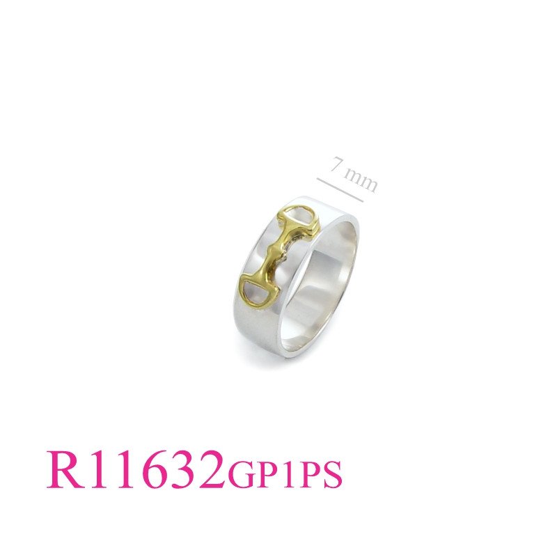 <p>Ring, 7mm band with 1-micron Pink Gold Plated on horse bits and Silver Plated.</p>