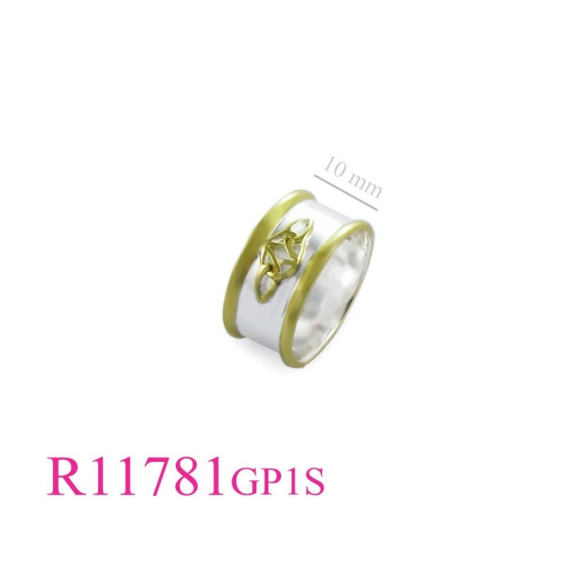 <p>Ring, 1 micron Gold plated + e coating double Trinity on 10mm band.</p>