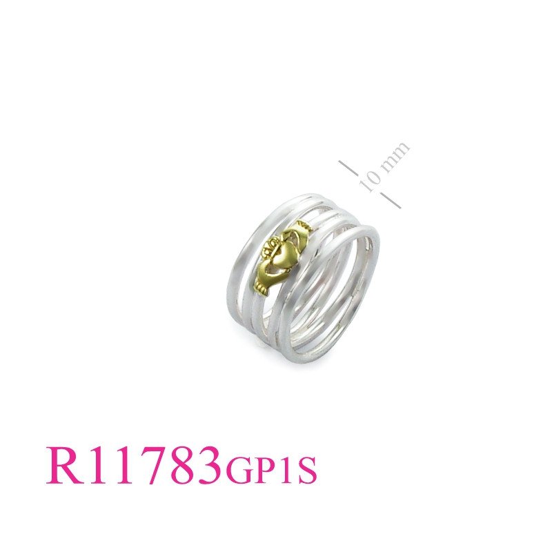<p>Ring, 1 micron Gold plated + e coating Claddagh on 5 wires.</p>