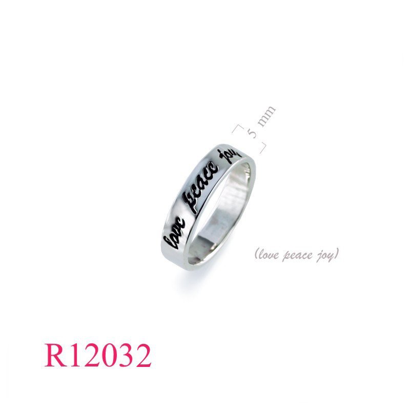 <p>Band Ring, 5mm "love peace joy".</p>