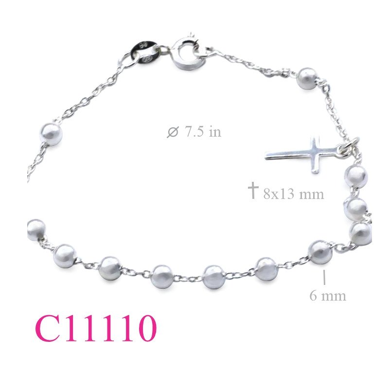 Bracelet, ball chain and hanging cross.