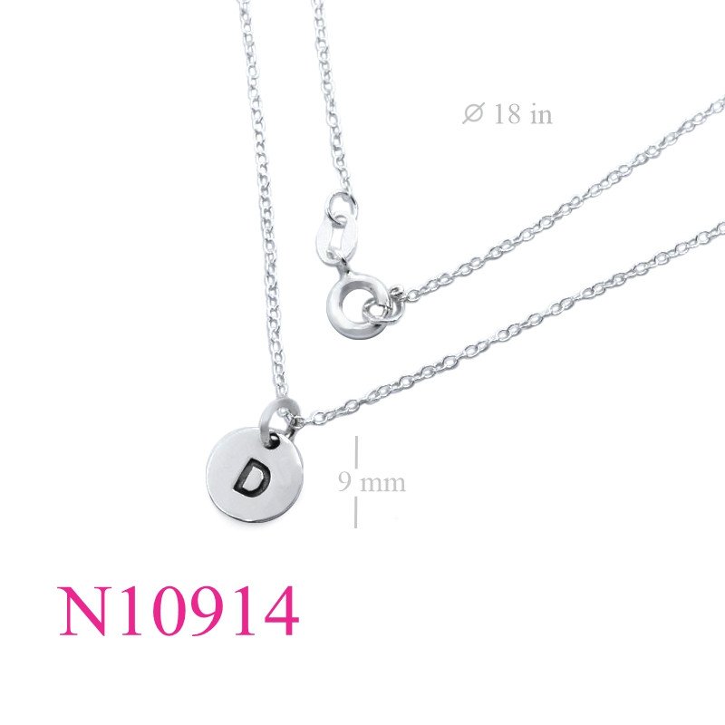 <p>Necklace, 18 inches chain and 9mm "D" round tag.</p>