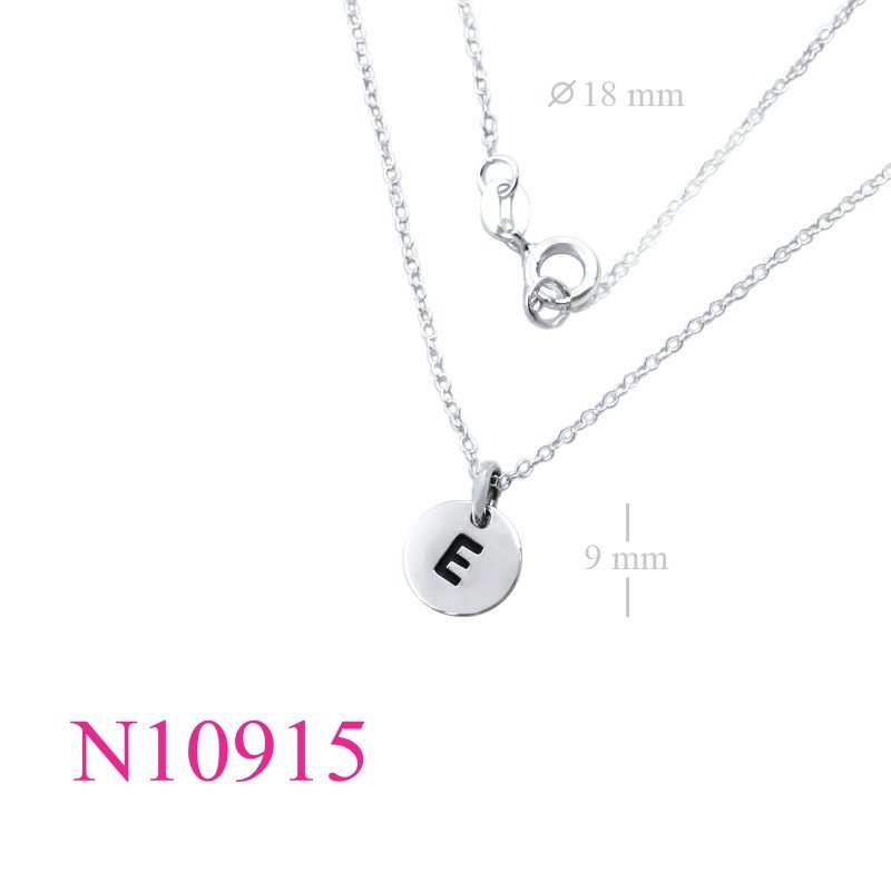 <p>Necklace, 18 inches chain and 9mm "E" round tag.</p>