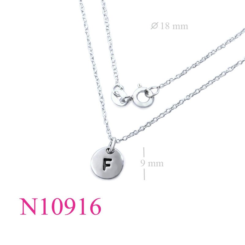 <p>Necklace, 18 inches chain and 9mm "F" round tag.</p>