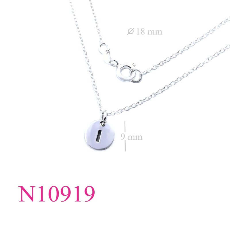<p>Necklace, 18 inches chain and 9mm "I" round tag.</p>