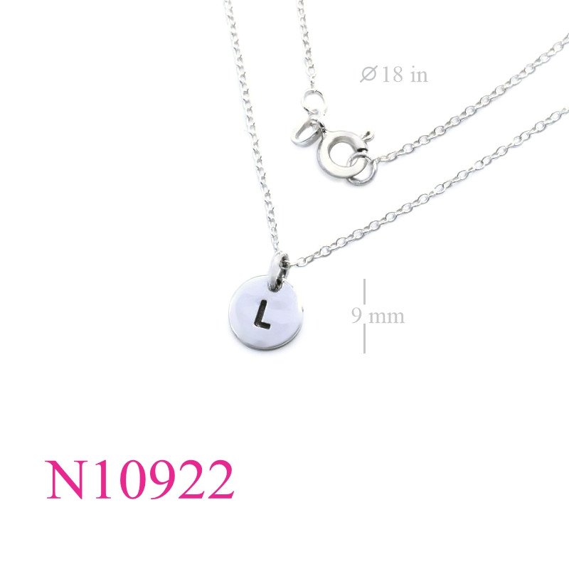<p>Necklace, 18 inches chain and 9mm "L" round tag.</p>