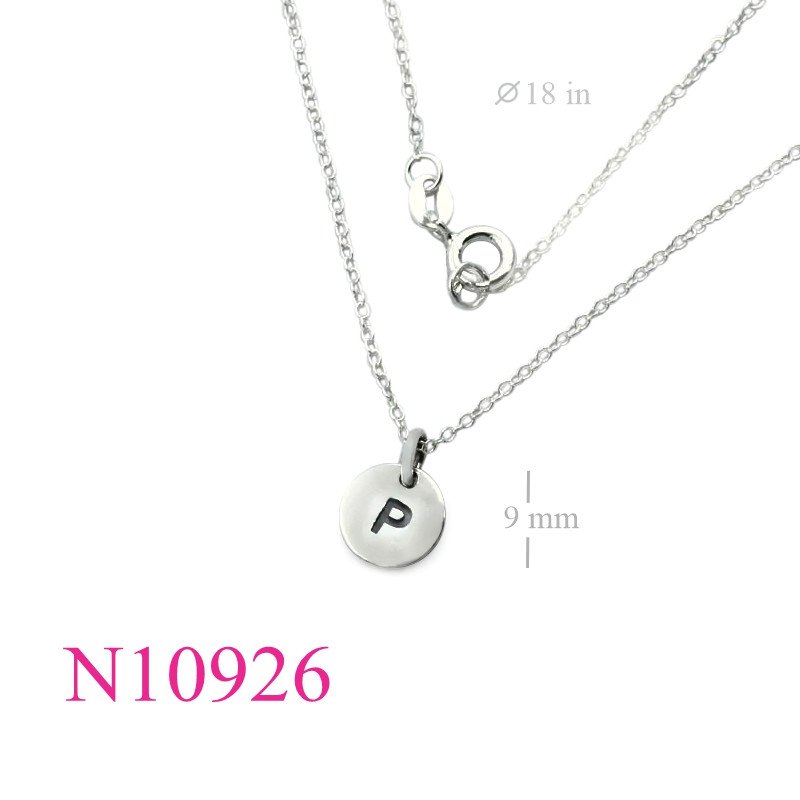<p>Necklace, 18 inches chain and 9mm "P" round tag.</p>