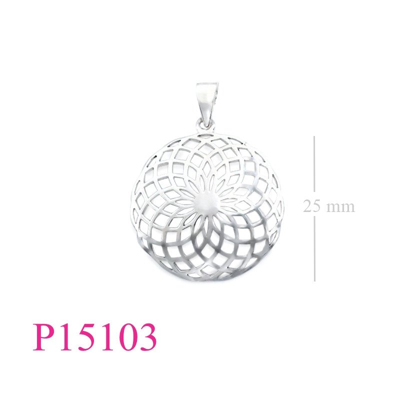 Pendant, 25mm round openwork Flower of Life.