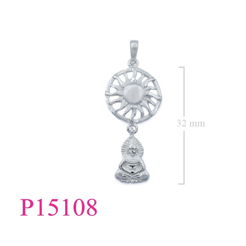 Pendant, sun and hanging Buddha.