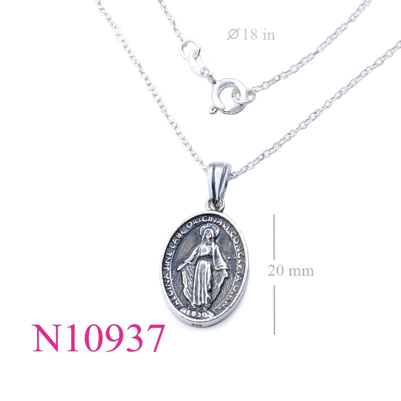 <p>Necklace, 18 inches chain and oval St. Mary charm.</p>