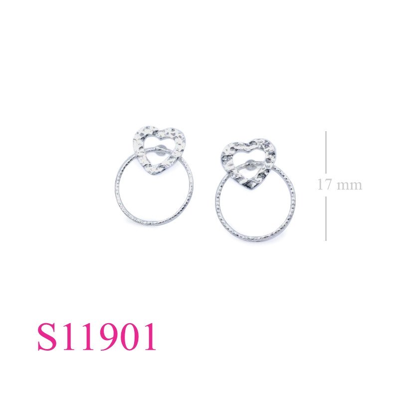 Earrings, open heart and hoop.