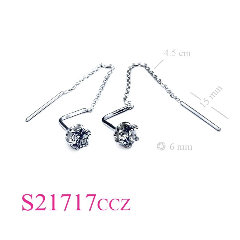 Stone Earrings, chain thru 6mm round CCZ.