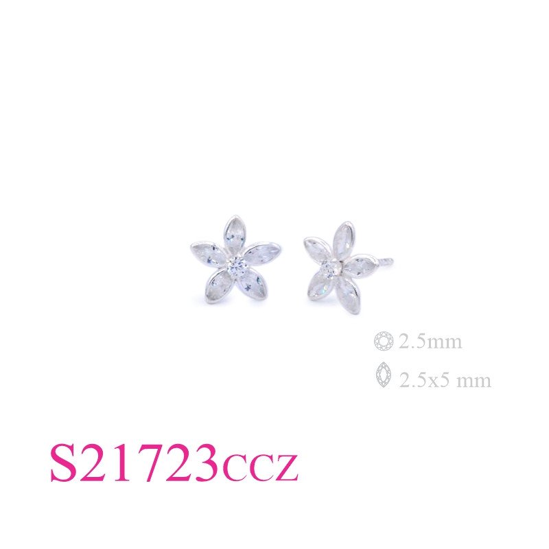 Stone Earrings, framed in CCZs pointed petal flower.