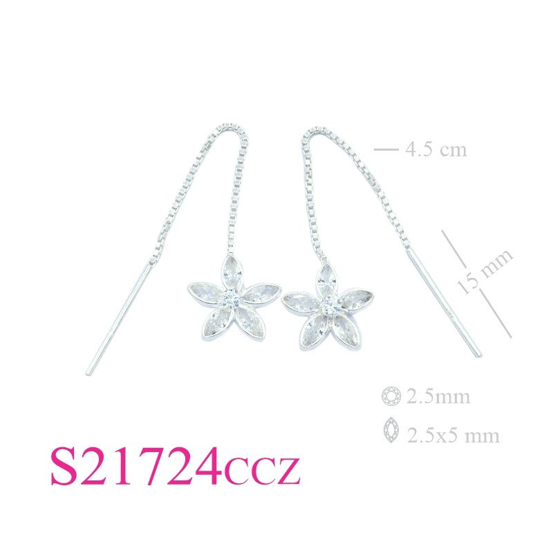 Stone Earrings, chain thru framed in CCZs flower.