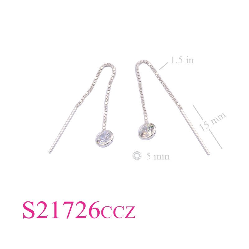 Stone Earrings, chain thru framed in 5mm round CCZ.