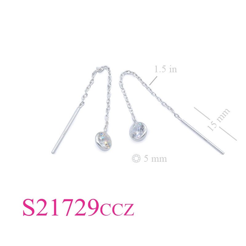 Stone Earrings, 1.5in chain thru framed in 5mm round CCZ.