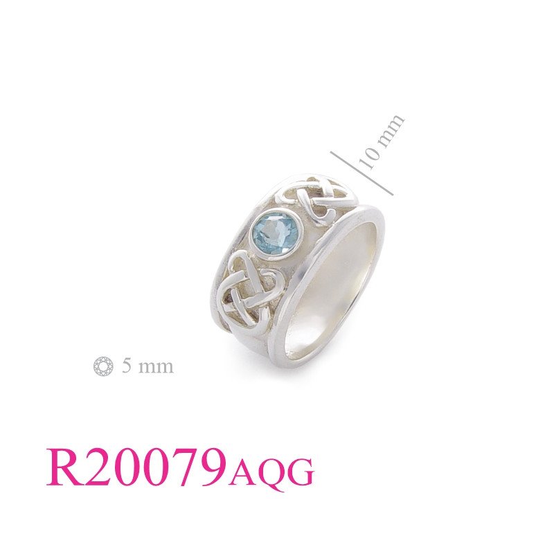 Stone Ring, celtic, band with 5mm round stone.
