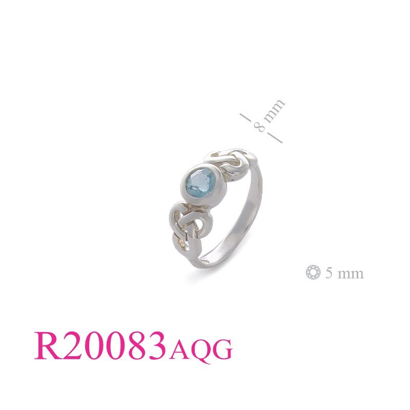 Stone ring, celtic with 5mm round aqua glass.